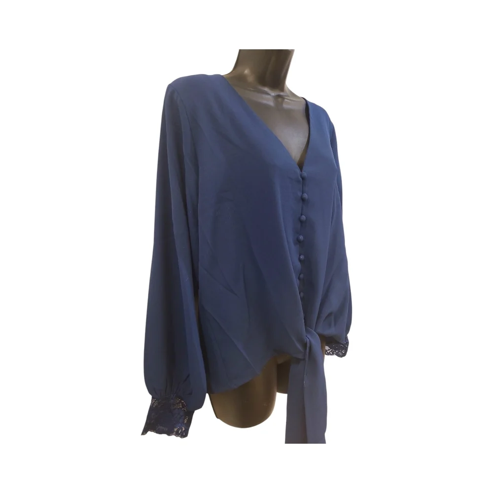 Blue Dolman Sleeve Buttoned Blouse